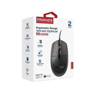 Promate 3-Button Wired Optical Mouse with 1200dpi, 1.5M Cable