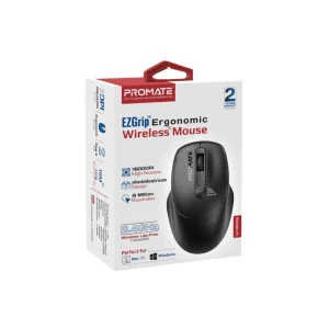 Promate EZGrip 16000DPI Ambidextrous Wireless Mouse, Black