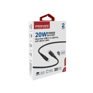Promate PowerLink-300 20W Power Delivery USB-C to Lightning Cable – 3M Tangle-Free Silicone Charging Solution