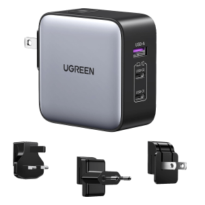 UGREEN 65W 3-Port GaN Fast Charger with Interchangeable UK/US/EU Plugs – CD296