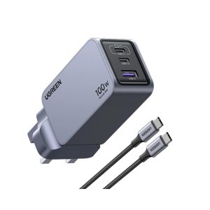 UGREEN Nexode Pro 100W 3-Port GaN Fast Charger UK Grey + 1.5M 100W Cable – Model X757