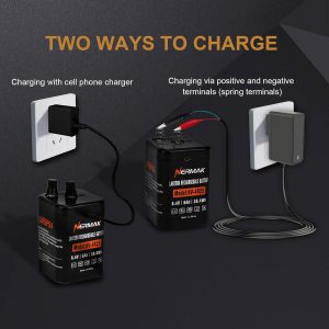 NERMAK 6 Volt 6Ah Lithium LiFePO4 Heavy Duty Lantern Battery (2 Pack, Spring S2 Terminals)